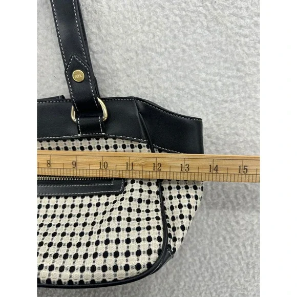 Ann Taylor LOFT Woven Polka Dot Shoulder Bag Satchel Purse Gold Accents - Picture 6 of 9
